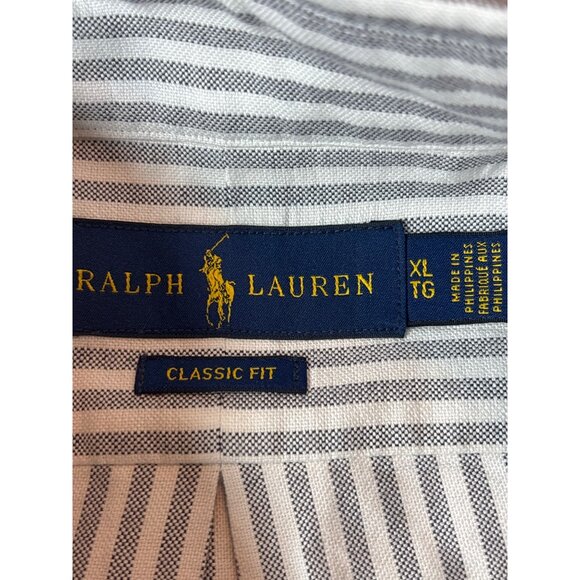 Ralph Lauren Classic Fit Striped Button-Down Shirt Mens XL-TG- Gray & White - Picture 3 of 11